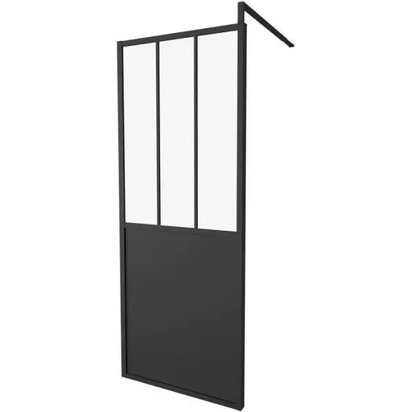 Paroi Fixe 80x200 Style Industriel Noir - Verre Transparent - Rectangulaire - Aluminium - Epaisseur 5mm