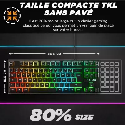 Clavier Gamer - The G-Lab - KEYZ CAESIUM TKL - RGB - Filaire - Azerty