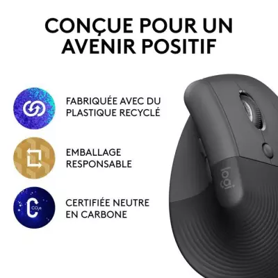 Souris Logitech Lift Ergonomique Verticale, Sans Fil, Silencieuse - Gr