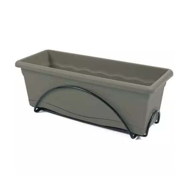 PLASTIKEN Jardiniere 50x20 Cm + Plateau + Support balcon Collection TERRA - Taupe