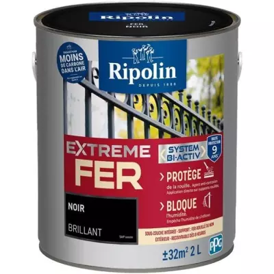 Peinture fer - RIPOLIN - 396703 - Noir - Brillant - 2 L