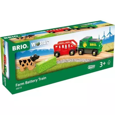 Train de la Ferme a Pile - BRIO - Circuit en bois - Wagon et chargemen