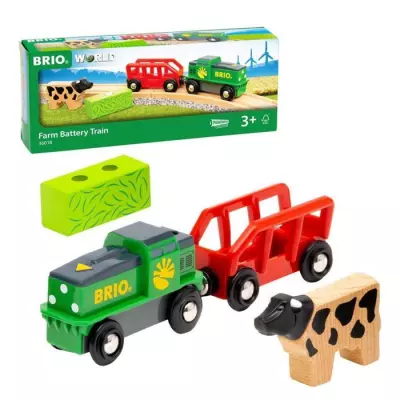 Train de la Ferme a Pile - BRIO - Circuit en bois - Wagon et chargemen