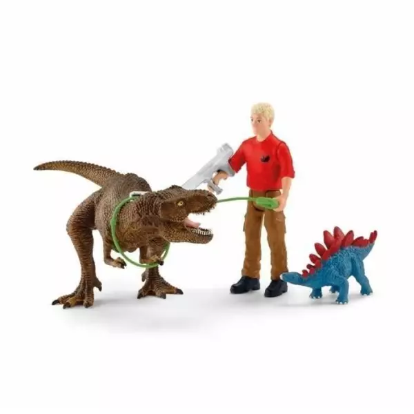 Attaque Tyrannosaure Rex Dinosaurs Figurine, Coffret schleich avec 1 figurine humaine articulée et 1 figurine Trex et 1 figurin