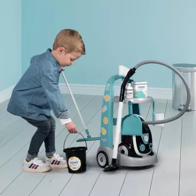 SMOBY - Chariot de ménage + aspirateur électronique avec bruit d'asp