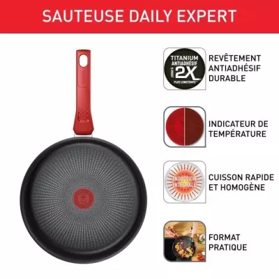 TEFAL Sauteuse 24 cm, Induction, Revetement antiadhésif, Couvercle ve