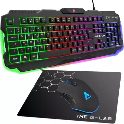 Pack Gamer 3 en 1 - The G-Lab - COMBO HELIUM - Souris Filaire - Clavie