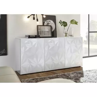 Buffet - Blanc laqué brillant - 3 Portes - PARIGI - L 181 x P 42 x H