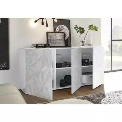 Buffet - Blanc laqué brillant - 3 Portes - PARIGI - L 181 x P 42 x H