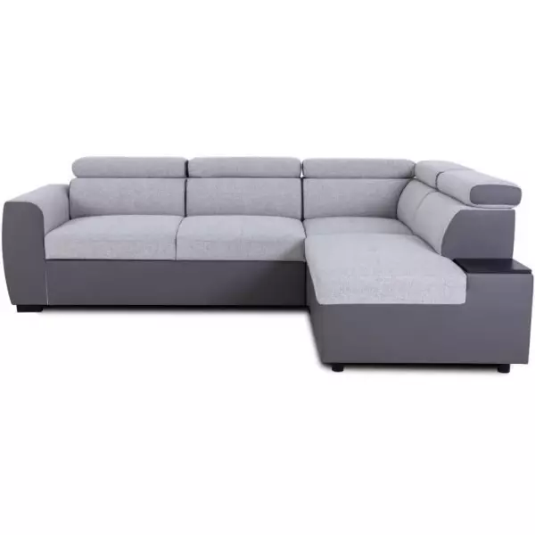 Canapé d'angle convertible réversible - 4 / 5 places - KELIO - Tissu bi-matiere PU Silex / Gris - 3 tétieres - 245 x 184 x 77