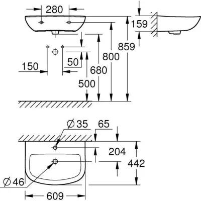 Lavabo suspendu et autoportant BAU ceramic GROHE - Largeur 60 cm - Pro