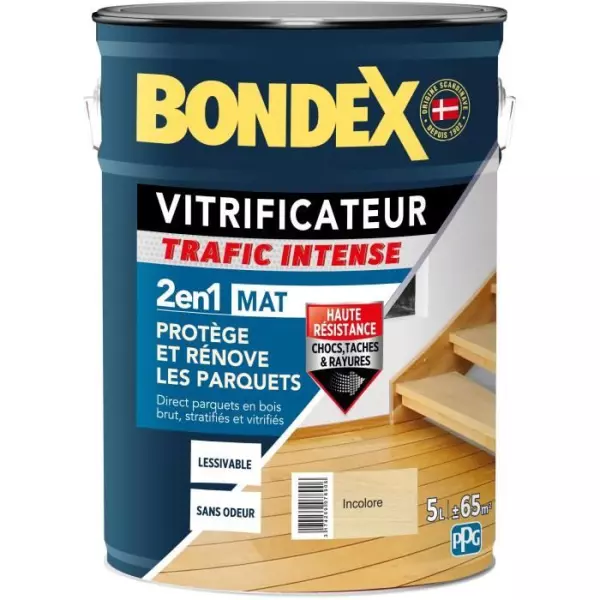 Vitrificateur trafic intense incolore - BONDEX - 446439 - Mat - 5 L