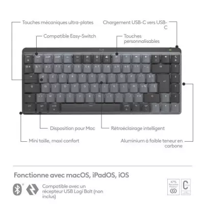 Clavier - Sans fil - Logitech - MX Mechanical Mini - Pour Mac - Gris s