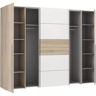 Armoire NARAGO - Décor Chene Sonoma et blanc mat - 2 portes coulissan