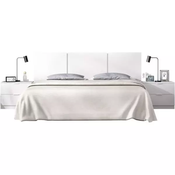 Ensemble tete de lit en 3 parties + 2 tables de nuit avec 2 tiroirs - HAVANA - Blanc - 256,8 x 34,2 x 96 cm