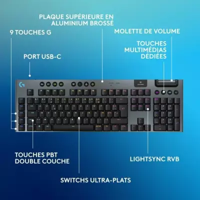 Clavier gamer - sans fil - Logitech G - G915 X - Switch tactile - AZER