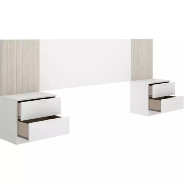 Ensemble tete de lit + 2 tables de nuit avec 2 tiroirs - LOMA - Blanc / Bois - 258,6 x 34,2 x 106 cm