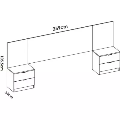 Ensemble tete de lit + 2 tables de nuit avec 2 tiroirs - LOMA - Blanc