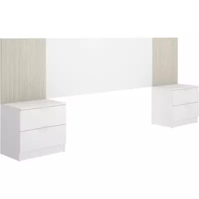 Ensemble tete de lit + 2 tables de nuit avec 2 tiroirs - LOMA - Blanc