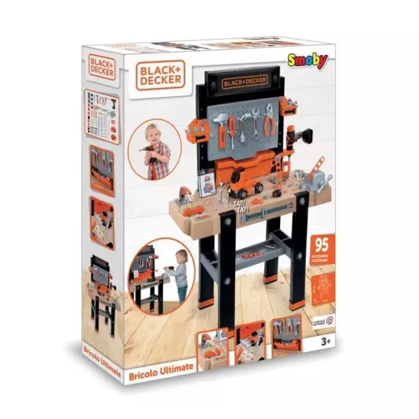 Smoby - Etabli bricolo Ultimate Black and Decker - Bruits réalistes - 95 accessoires - Voiture a construire - Fabrication fran