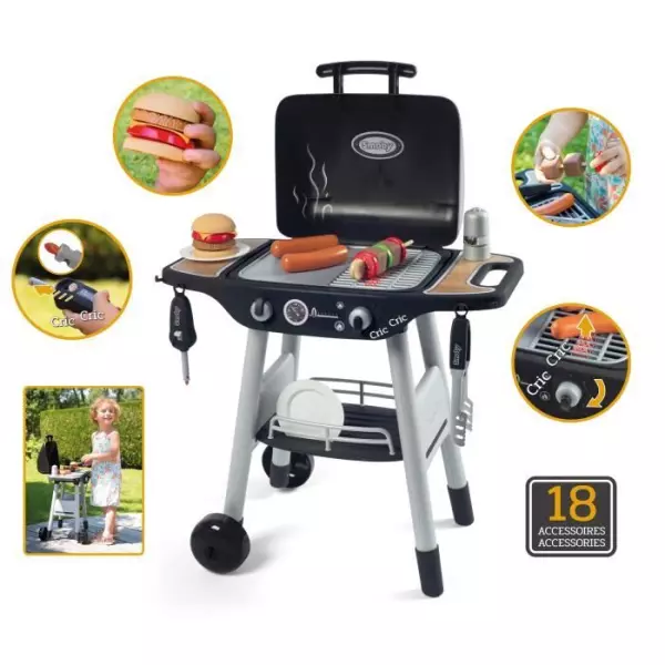 Smoby - BBQ Grill - Barbecue pour enfant - 18 accessoires - Fonctions flammes rétractables et boutons sonores - Fabriqué en Fr