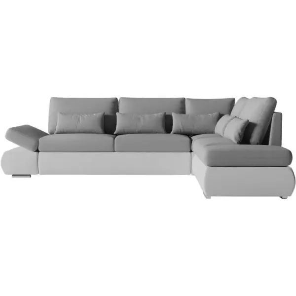 Canapé d'angle réversible convertible SEVARA 4 places - PU blanc et tissu gris clair - Coffre de rangement - L267 x P200 x H90