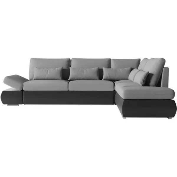 Canapé d'angle réversible convertible SEVARA 4 places - PU et tissu Gris - Coffre de rangement - L267 x P200 x H90 cm