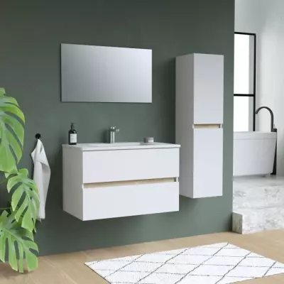 Ensemble Totem Blanc set de salle de bain 80, vanity+vasque+miroir & C