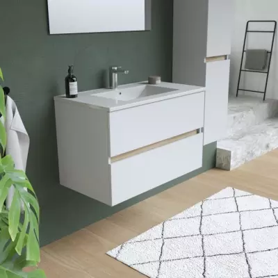 Ensemble Totem Blanc set de salle de bain 80, vanity+vasque+miroir & C