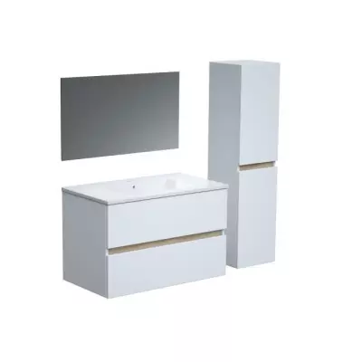 Ensemble Totem Blanc set de salle de bain 80, vanity+vasque+miroir & C