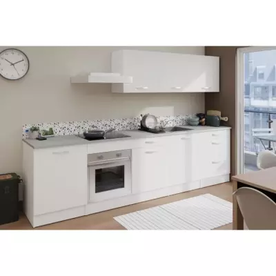 Cuisine complete OSLO - 300cm - Blanc - Plan de travail inclus