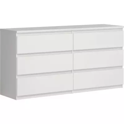 Commode CHELSEA 6 Tiroirs - Couleur blanc mat - L 154 x P 42,2 x H 79,