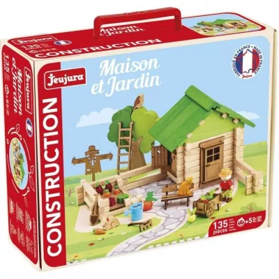 Maison et Jardin 135 Pieces - JEUJURA - Jeu de Construction en Bois Na