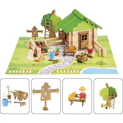 Maison et Jardin 135 Pieces - JEUJURA - Jeu de Construction en Bois Na