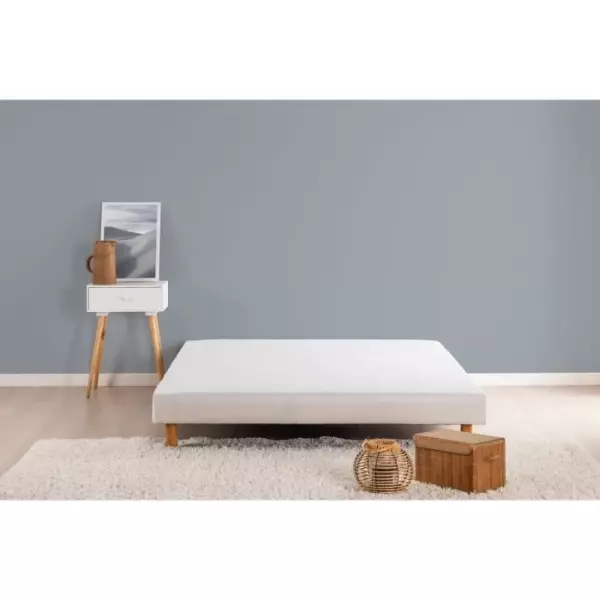 Sommier tapissier a lattes 140 x 190 cm - Bois massif blanc + Pieds - DEKO DREAM Rakenne