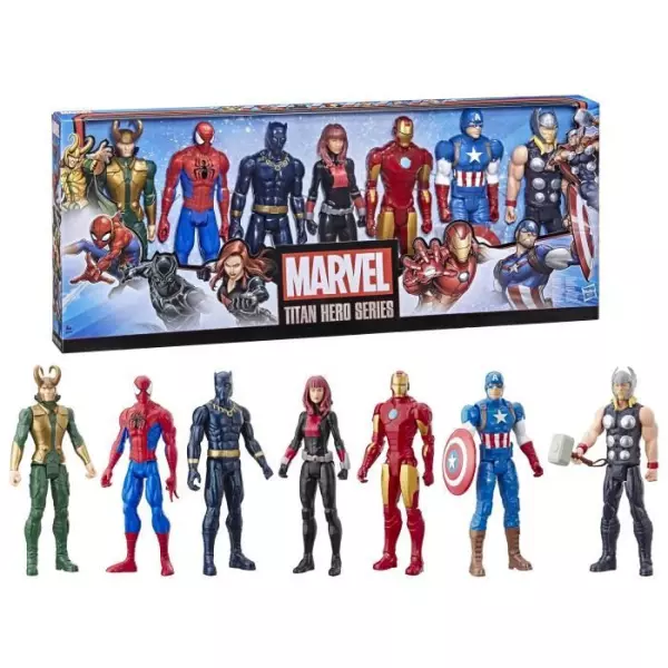 Maxi Pack Avengers 7 figurines de 30 cm, 5 accessoires, Marvel Avengers Titan Hero Series