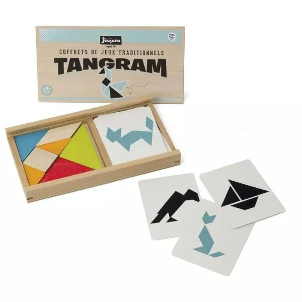 Jeu de tangram en bois - JEUJURA - 8144 - Coffret en bois - 7 pieces - 30 modeles