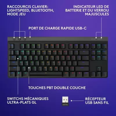 Clavier gamer - Sans fil - Logitech G - G515 Lightspeed TKL - Switch G