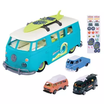 Véhicule miniature - MAJORETTE - Volkswagen T1 35cm - Pack avec 3 vé