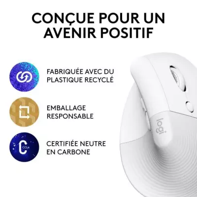 Souris Logitech Lift Ergonomique Verticale, Sans Fil, Silencieuse - Bl