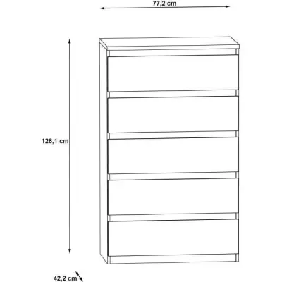 Commode CHELSEA 5 tiroirs - L 77,2 x P 42,2 x H 128,1 - Décor optique