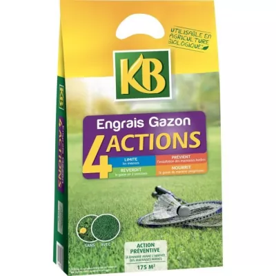 Engrais a Gazon KB K4MP - 4 Actions - 7 KG - Limite les mousses - Pré