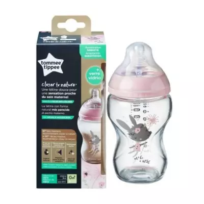 Tomme Tippee Closer to Nature Biberon Verre Rose Panda +0m 250ml