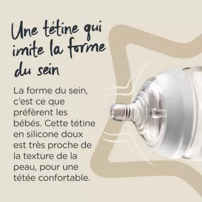 TOMMEE TIPPEE Biberon en Verre Closer to Nature, 250ml, Bleu Décoré