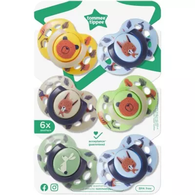 Sucettes - TOMMEE TIPPEE - FUN - 6-18 mois - Lot de 6 - Forme Orthodon