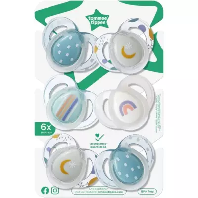 Sucette de nuit - TOMMEE TIPPEE - 6-18 mois - Lot de 6 sucettes phosph