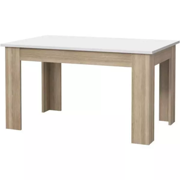 Table a manger PILVI - 4 personnes - Blanc et chene sonoma - L 140 x P 90 x H 75 cm