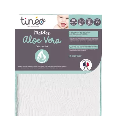 Matelas bébé 60x120x10cm Aloe vera - Peau Sensible - Propriétés An