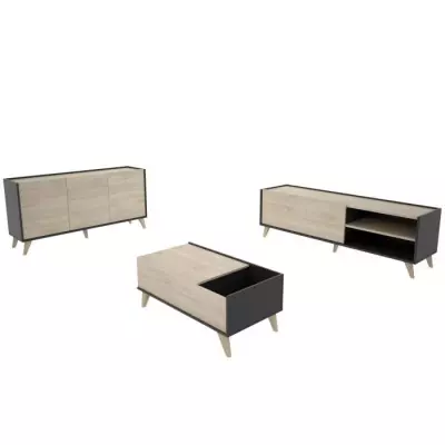 Ensemble meuble TV table basse buffet NESS - Mélaminé - Style scandi