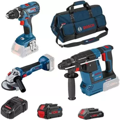 Bosch Pro 3 OUTILS : perceuse GSR 18V-55 + meuleuse GWS 18V-10 + perfo